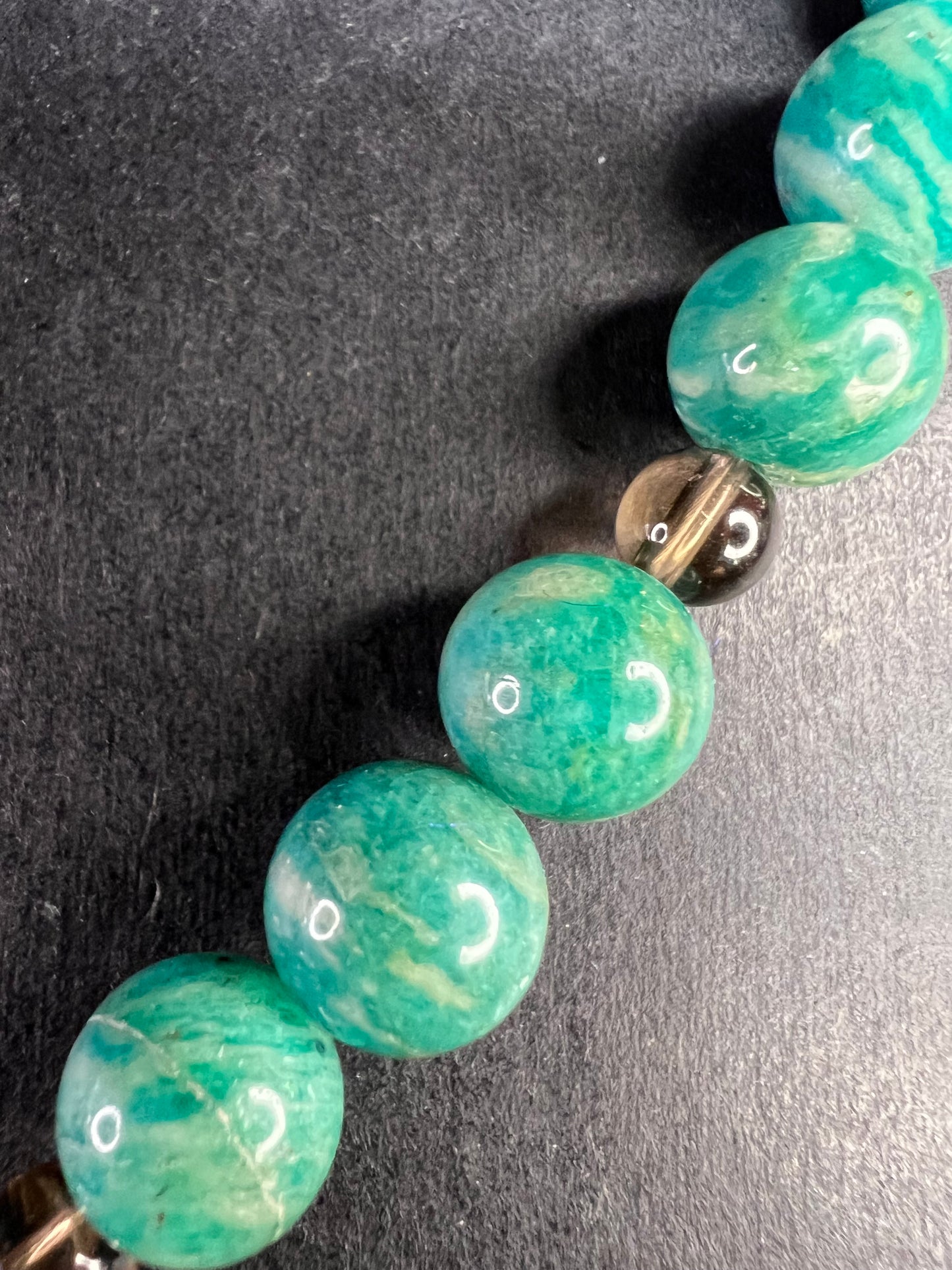 Russian amazonite and smoky quartz necklace with sterling silver clasp