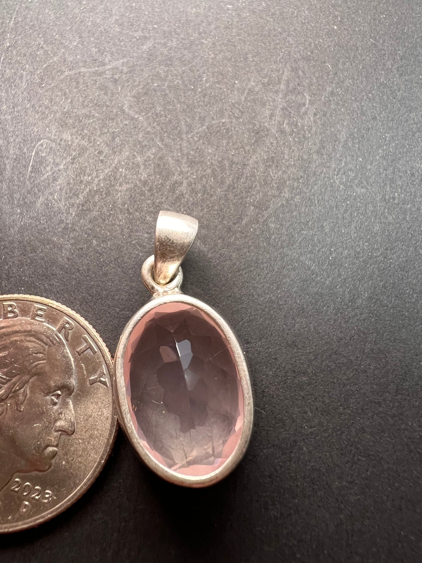 NEW Rose Quartz oval gemstone sterling silver pendant 5.62 grams