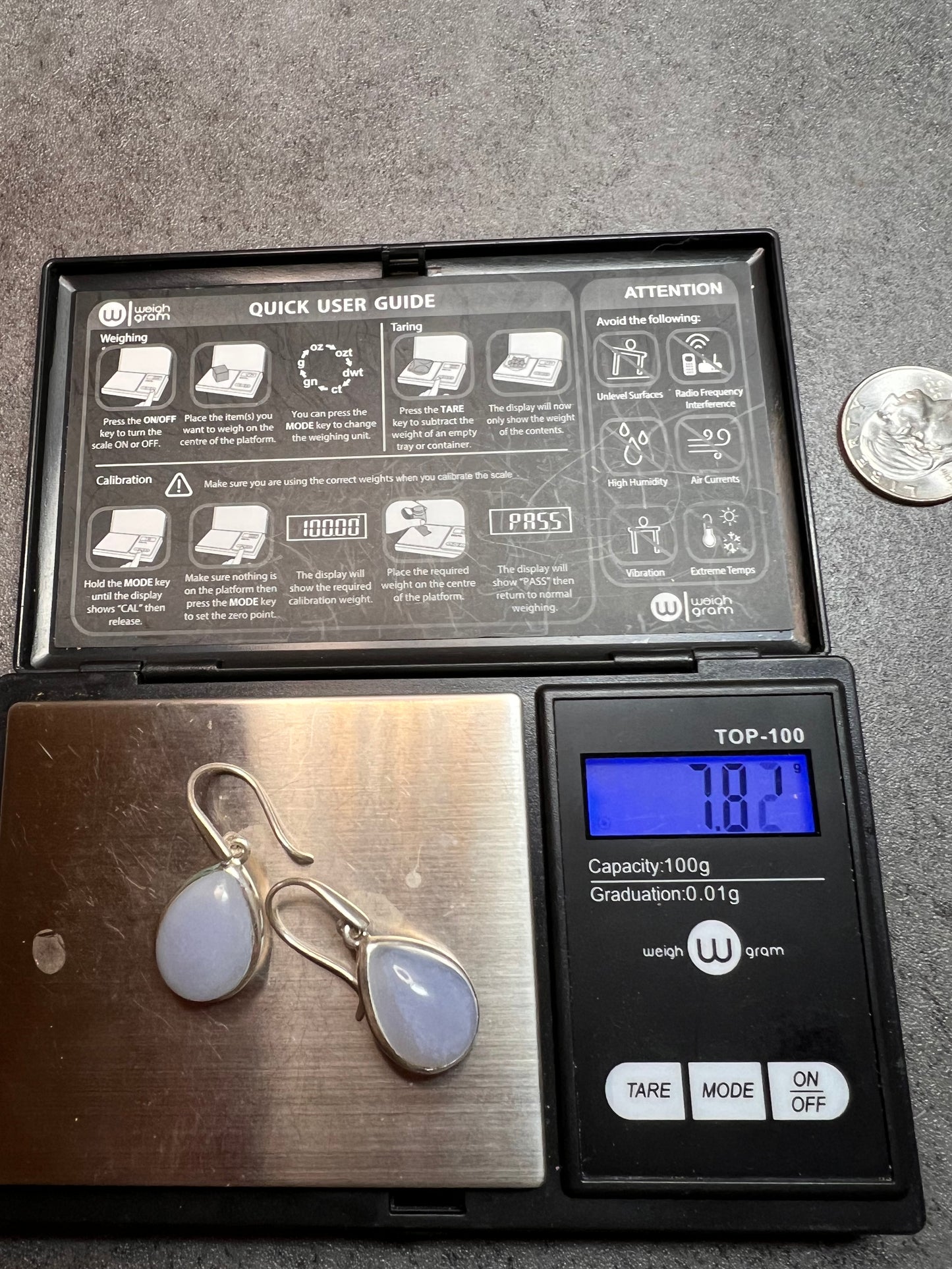 NEW Blue chalcedony sterling silver drop earrings 7.82 grams