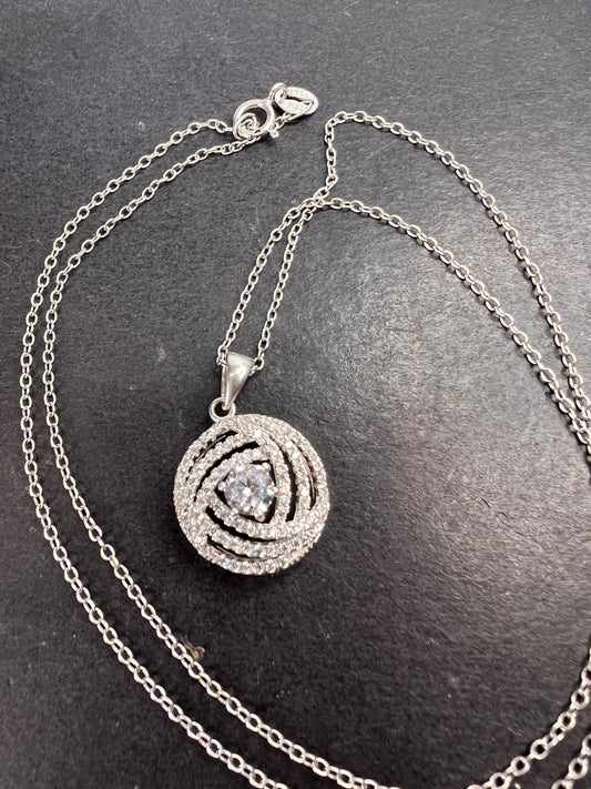 Cz swirl circle sterling silver pendant and chain
