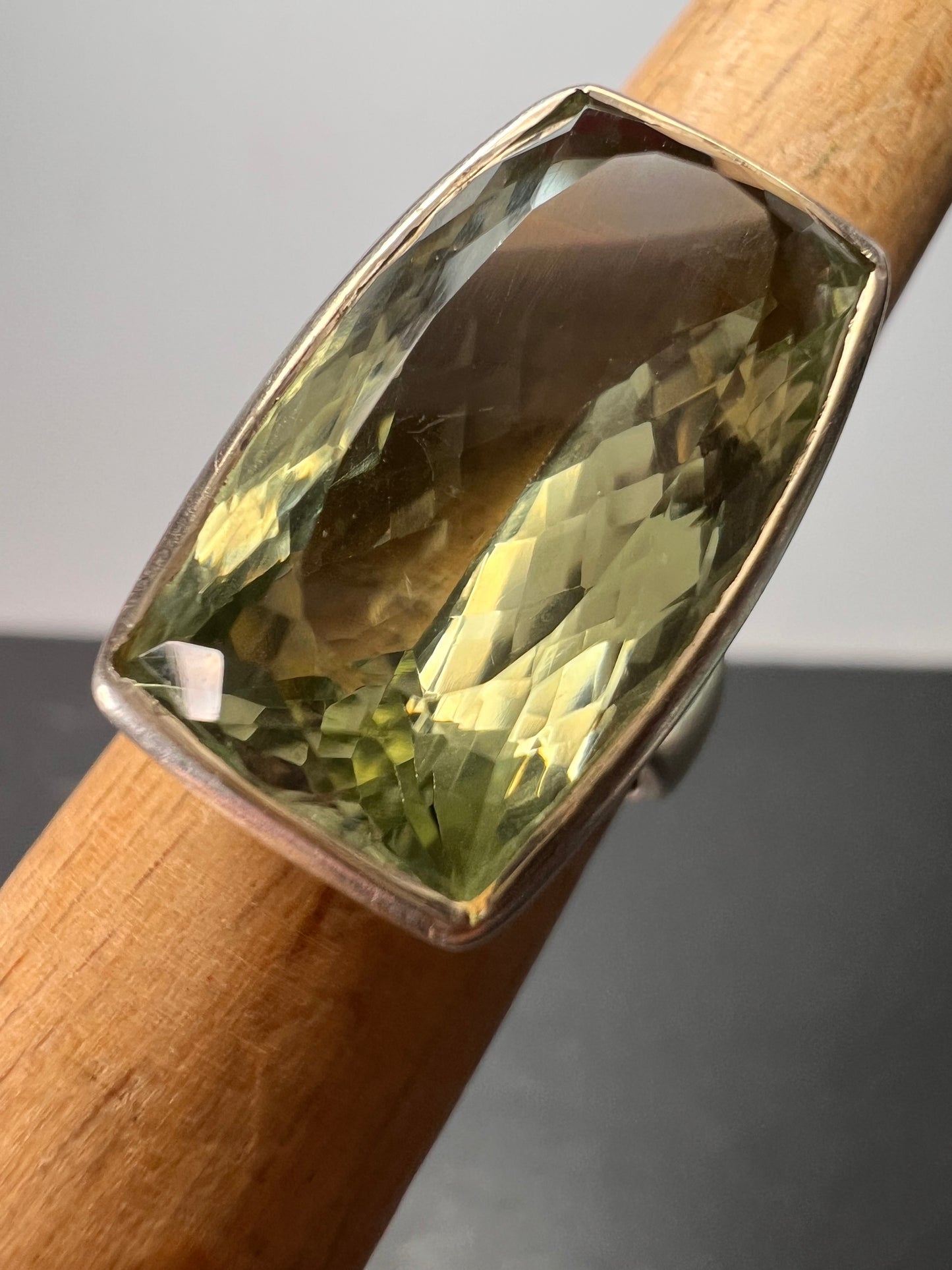 NEW cushion cut Prasiolite sterling silver ring size 7 10.83 grams