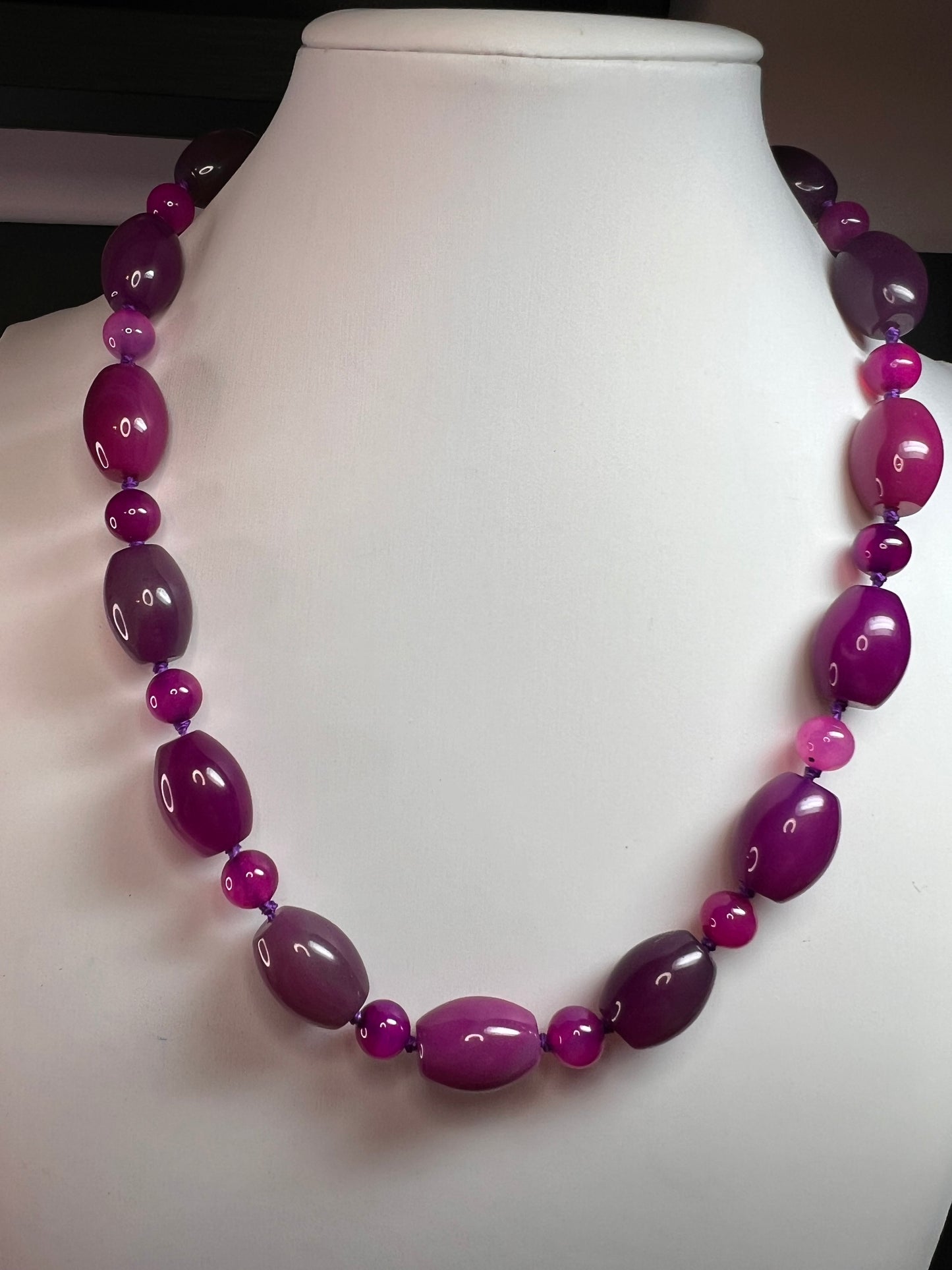 NEW purple agate 18 inch necklace with sterling silver clasp