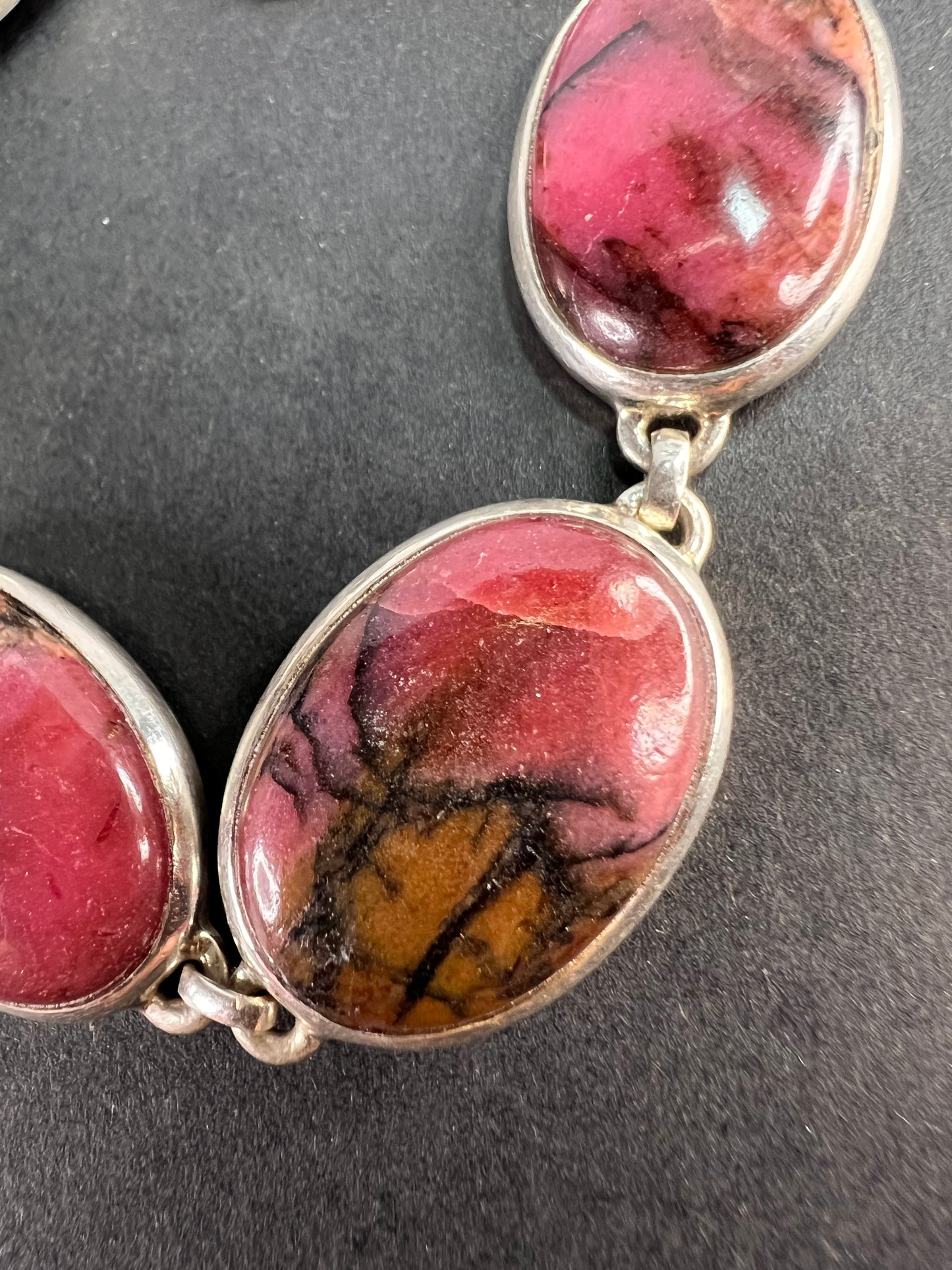 NEW Rhodonite sterling silver link bracelet 7.75 inch