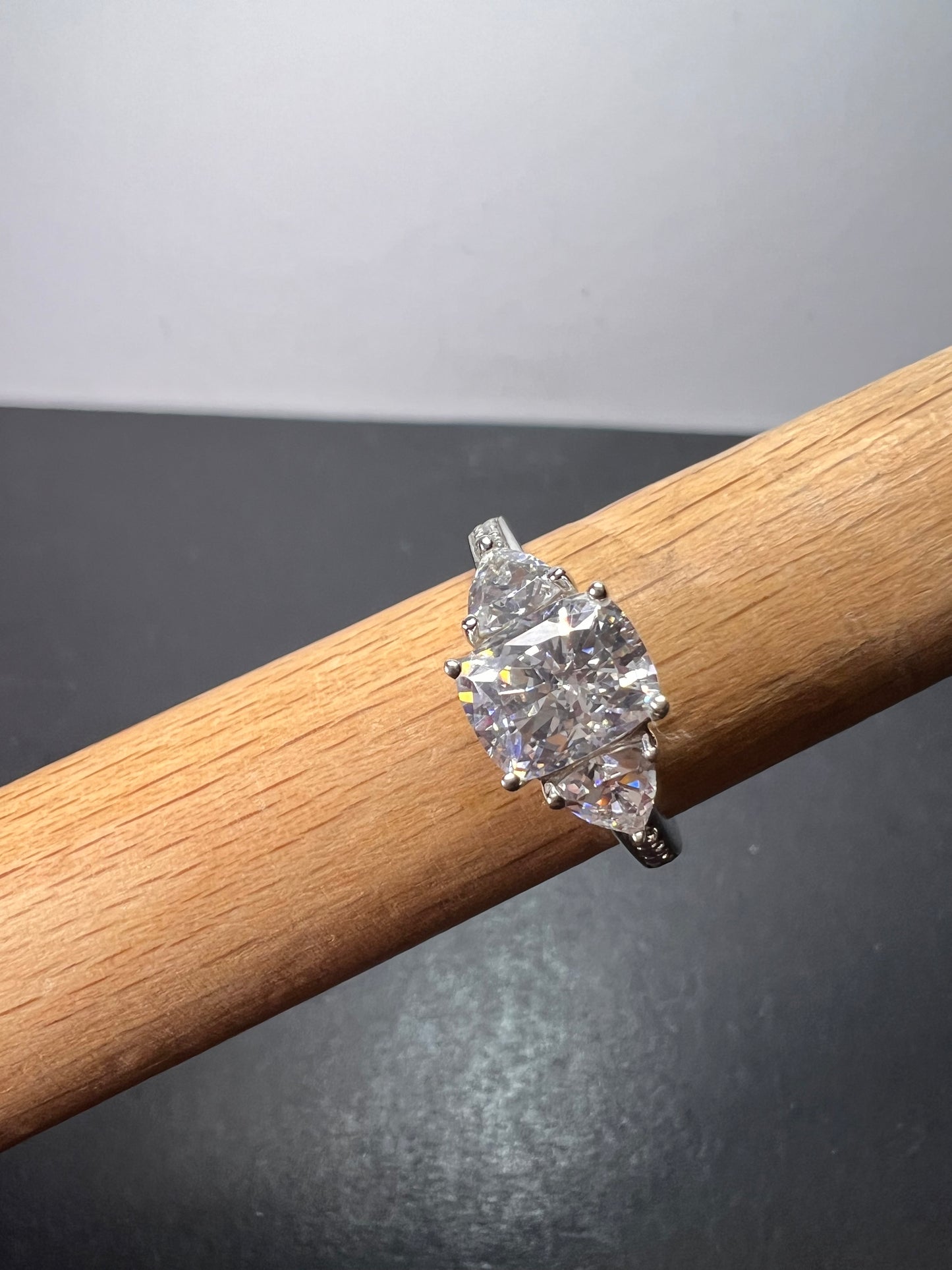 White cushion cut cubic zirconia platinum over sterling silver ring size 9