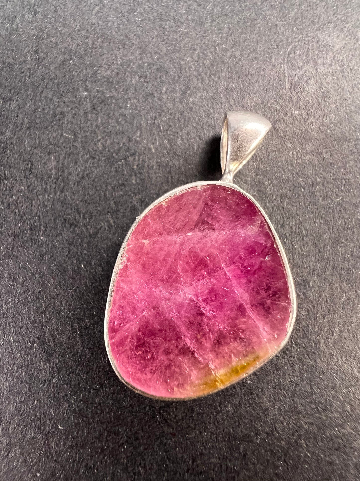 NEW Pink bi color watermelon tourmaline sterling silver pendant 2.06 grams