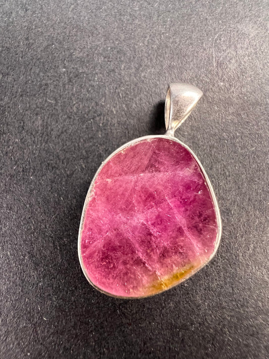 NEW Pink bi color watermelon tourmaline sterling silver pendant 2.06 grams
