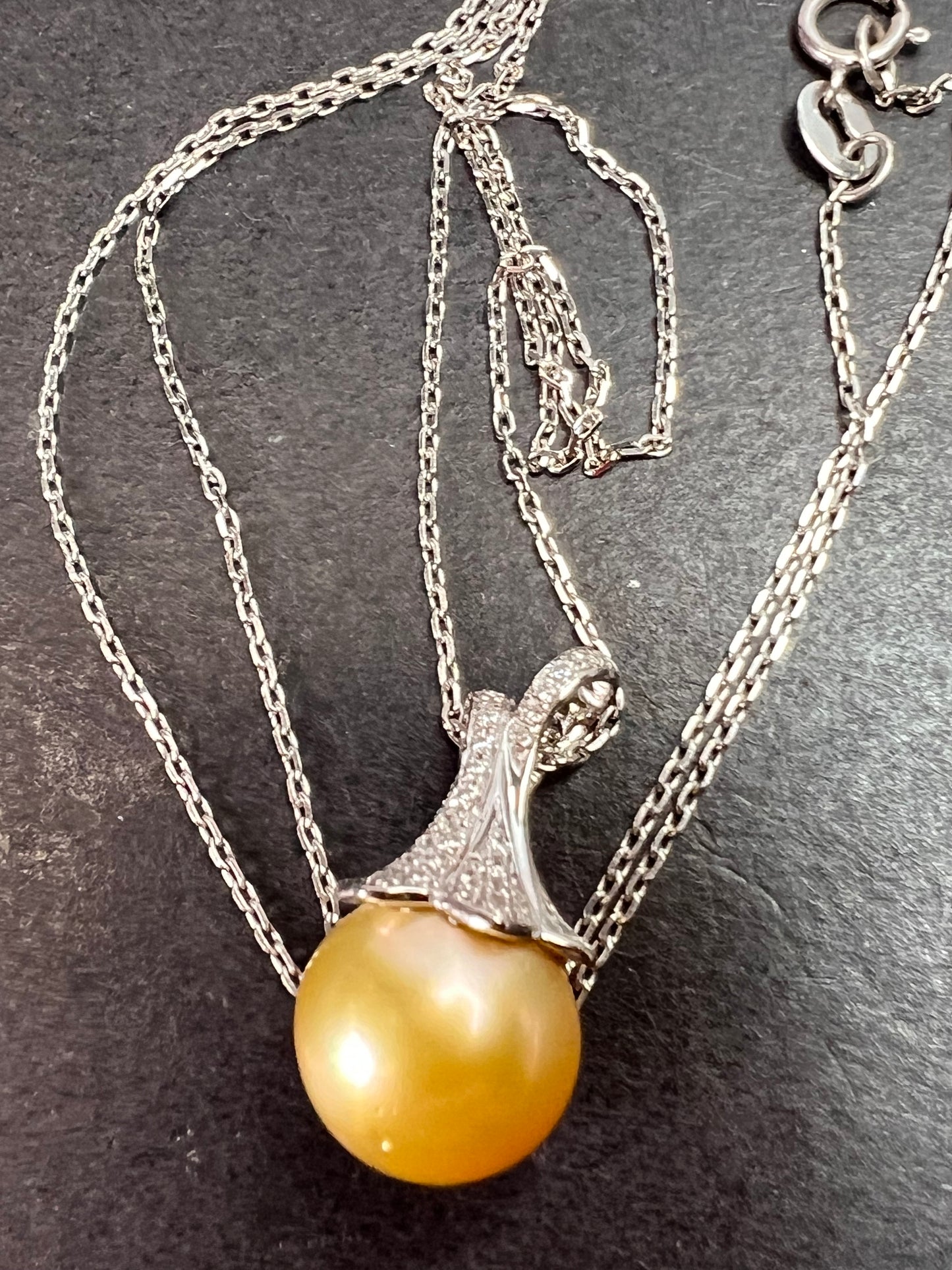 NEW Golden south seas pearl pendant in rhodium over sterling silver with chain