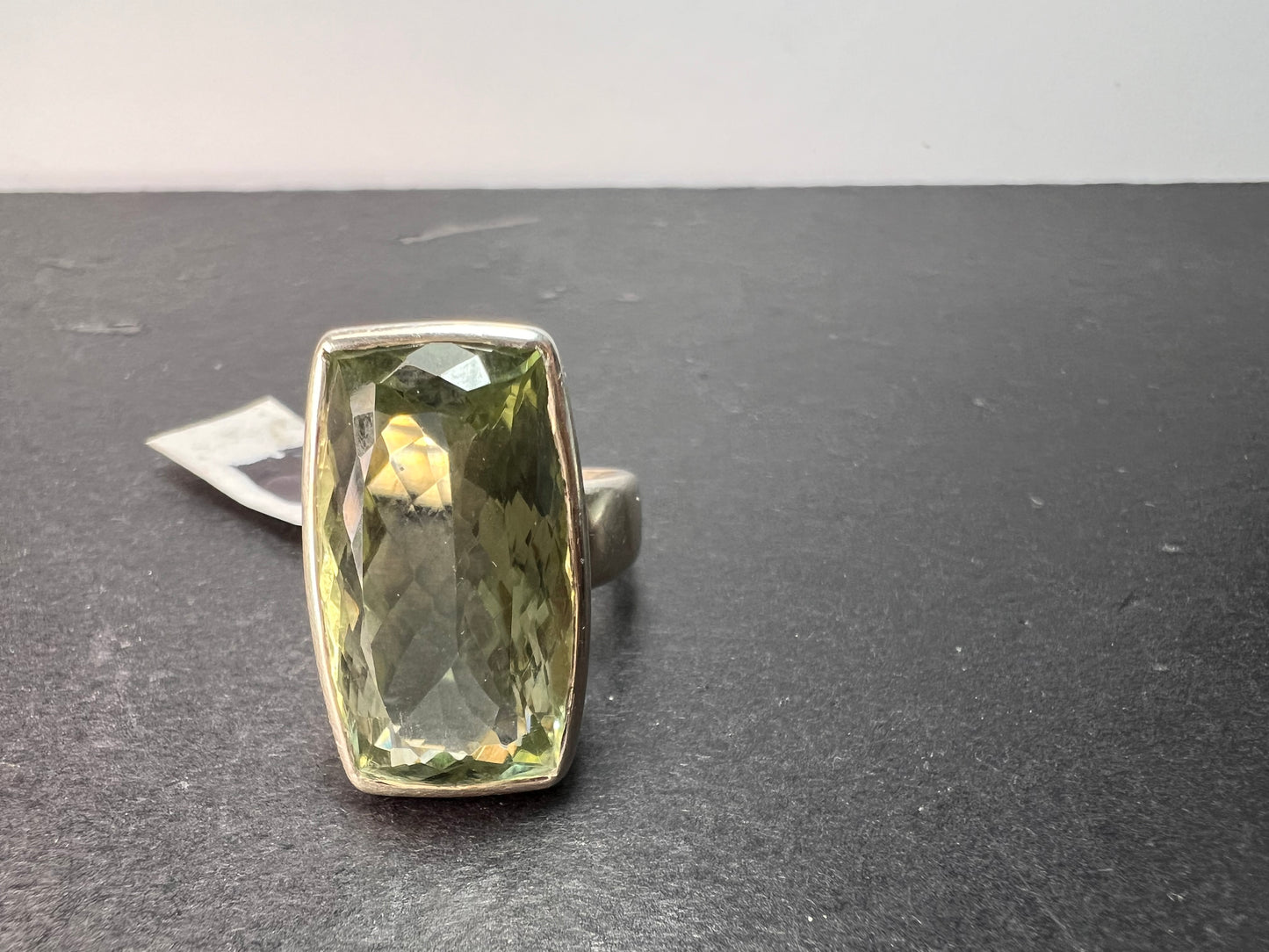 NEW cushion cut Prasiolite sterling silver ring size 7 10.83 grams