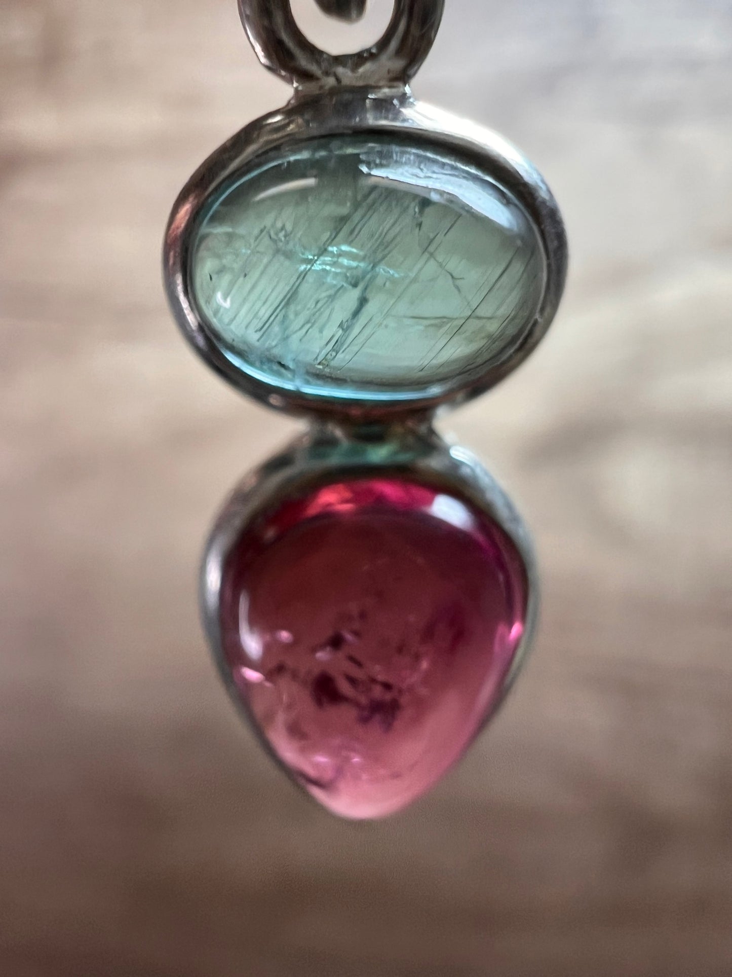NEW indicolite and rubellite tourmaline sterling silver pendant 2.08 grams