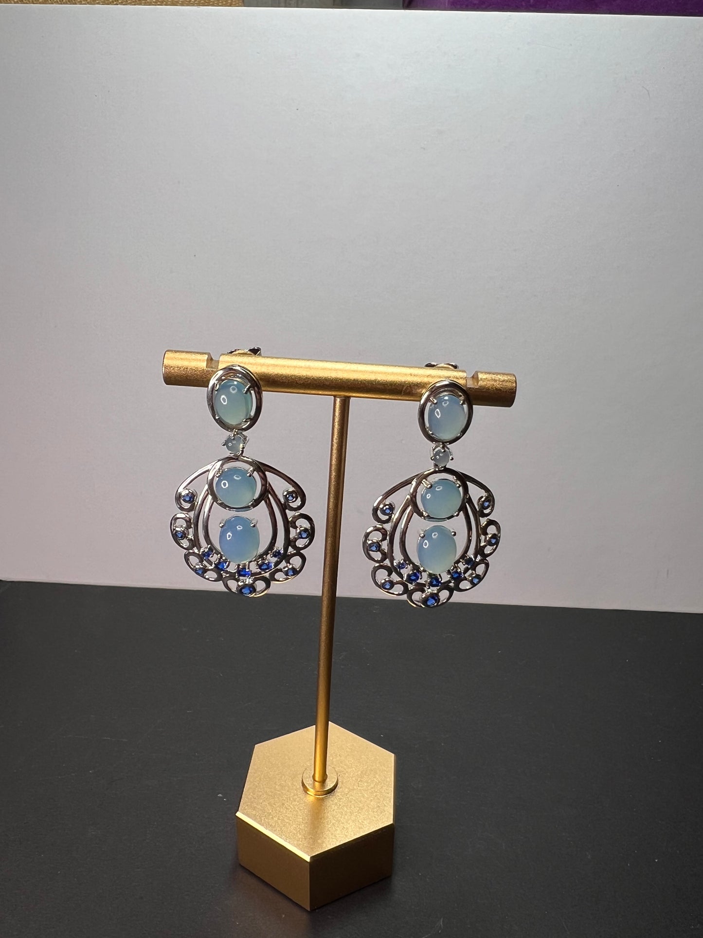 LAB BLUE SPINEL AND BLUE CHALCEDONY RHODIUM OVER SILVER EARRINGS
