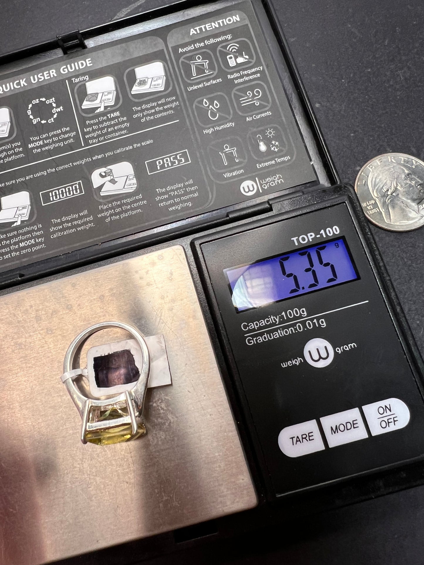 NEW size 7 Princess cut lemon quartz sterling silver ring 5.35 grams