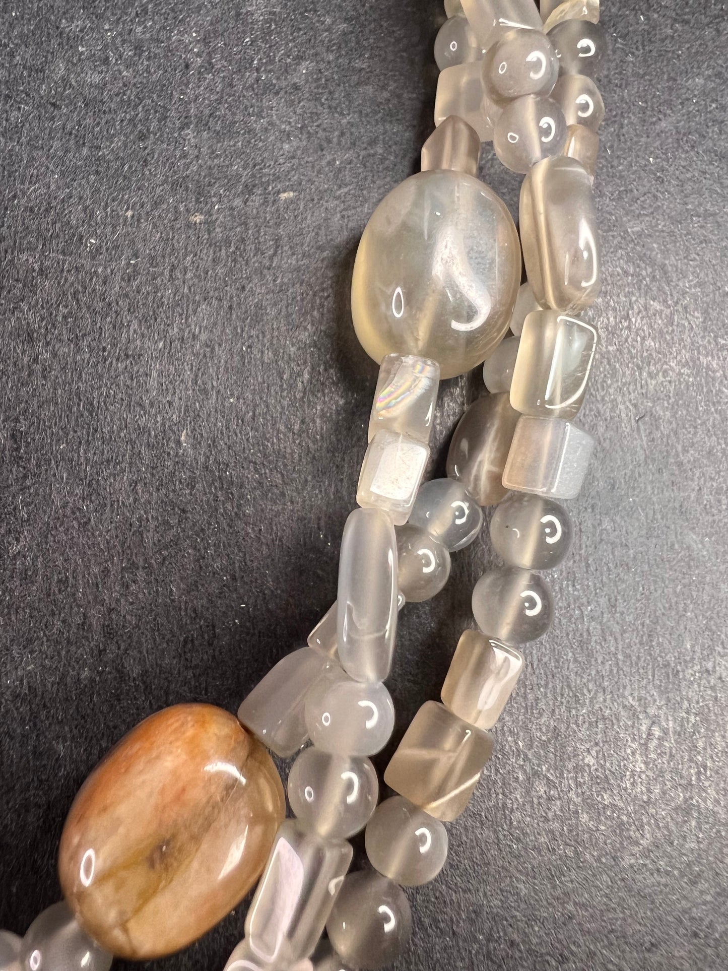 NEW Nate & Etan grey moonstone triple strand necklace with sterling silver clasp