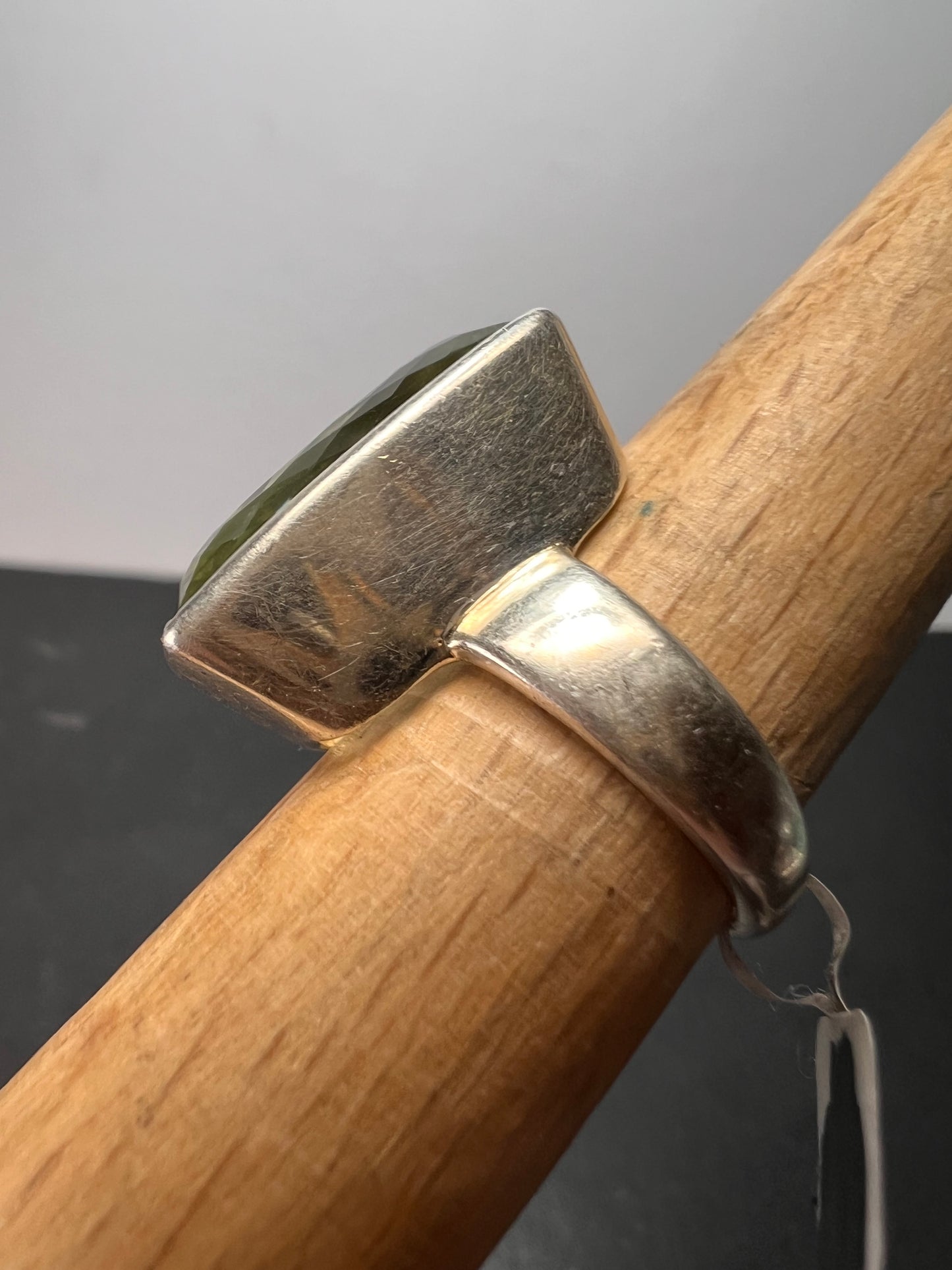 NEW cushion cut Prasiolite sterling silver ring size 7 10.83 grams