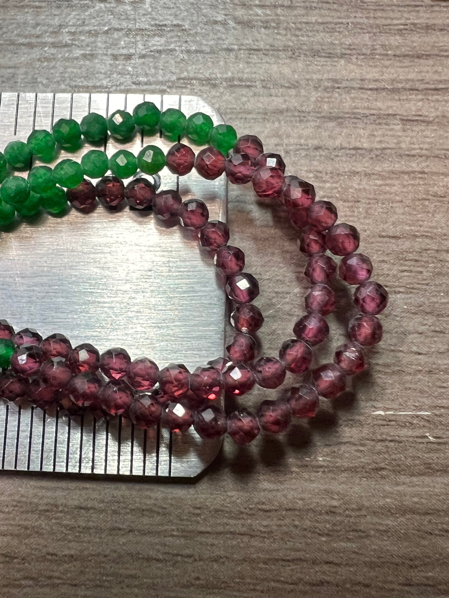 Emerald multi stone three strand necklace 25”