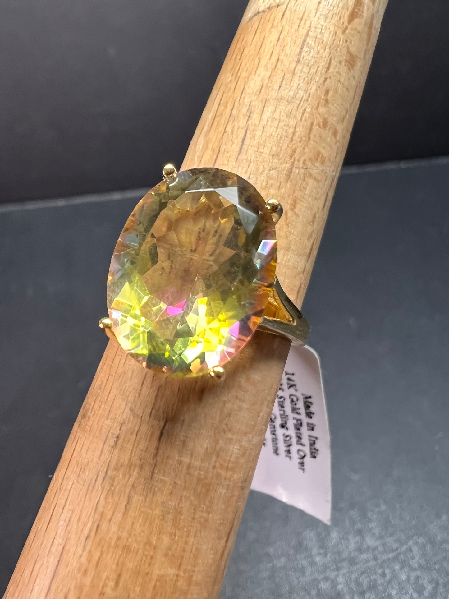 NEW Mystic Quartz ring in gold over sterling silver size 7