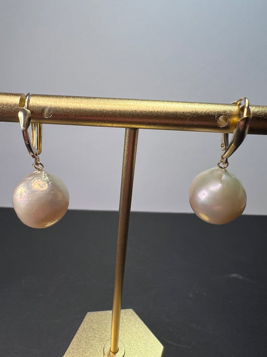 14k gold lever back pearl earrings