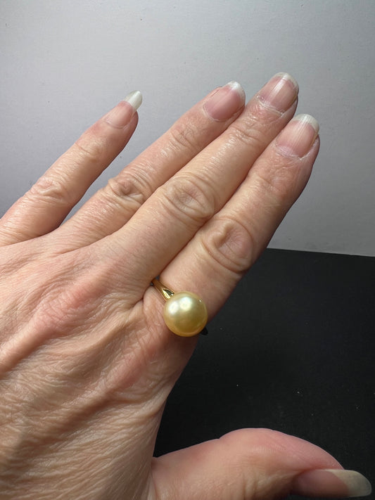 10mm yellow cultured pearl solitaire ring in gold over sterling silver size 9