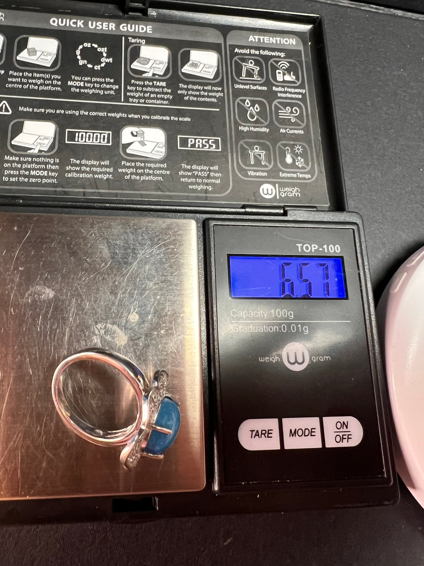 NEW Ceruleite and zircon blossom ring in rhodium over sterling silver size 8