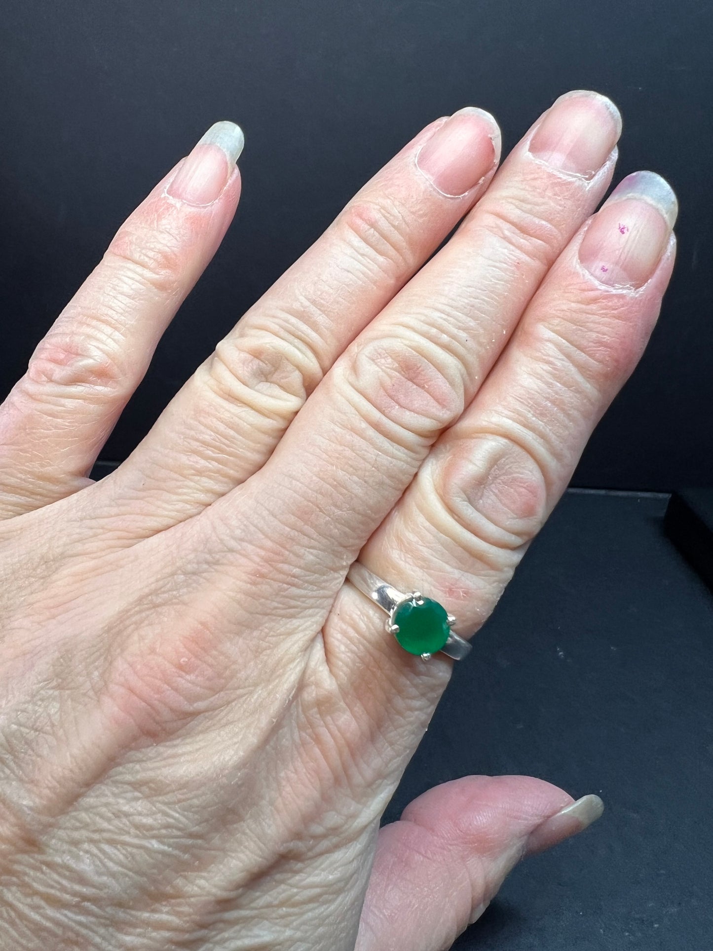 Green onyx sterling silver solitaire ring size 9