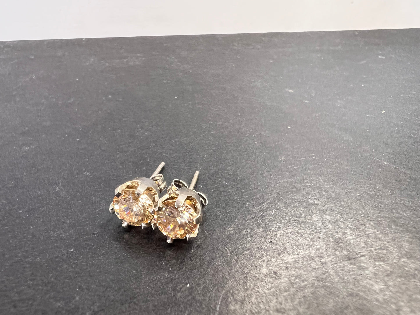 14k white gold champagne 2ctw CZ stud earrings 6.7mm