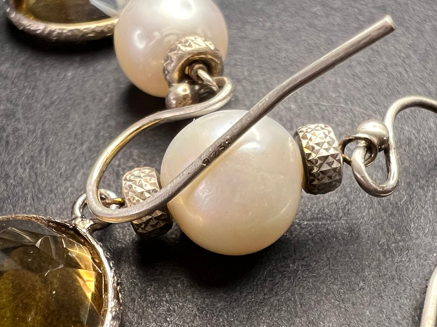 Citrine and pearl sterling silver dangle earrings