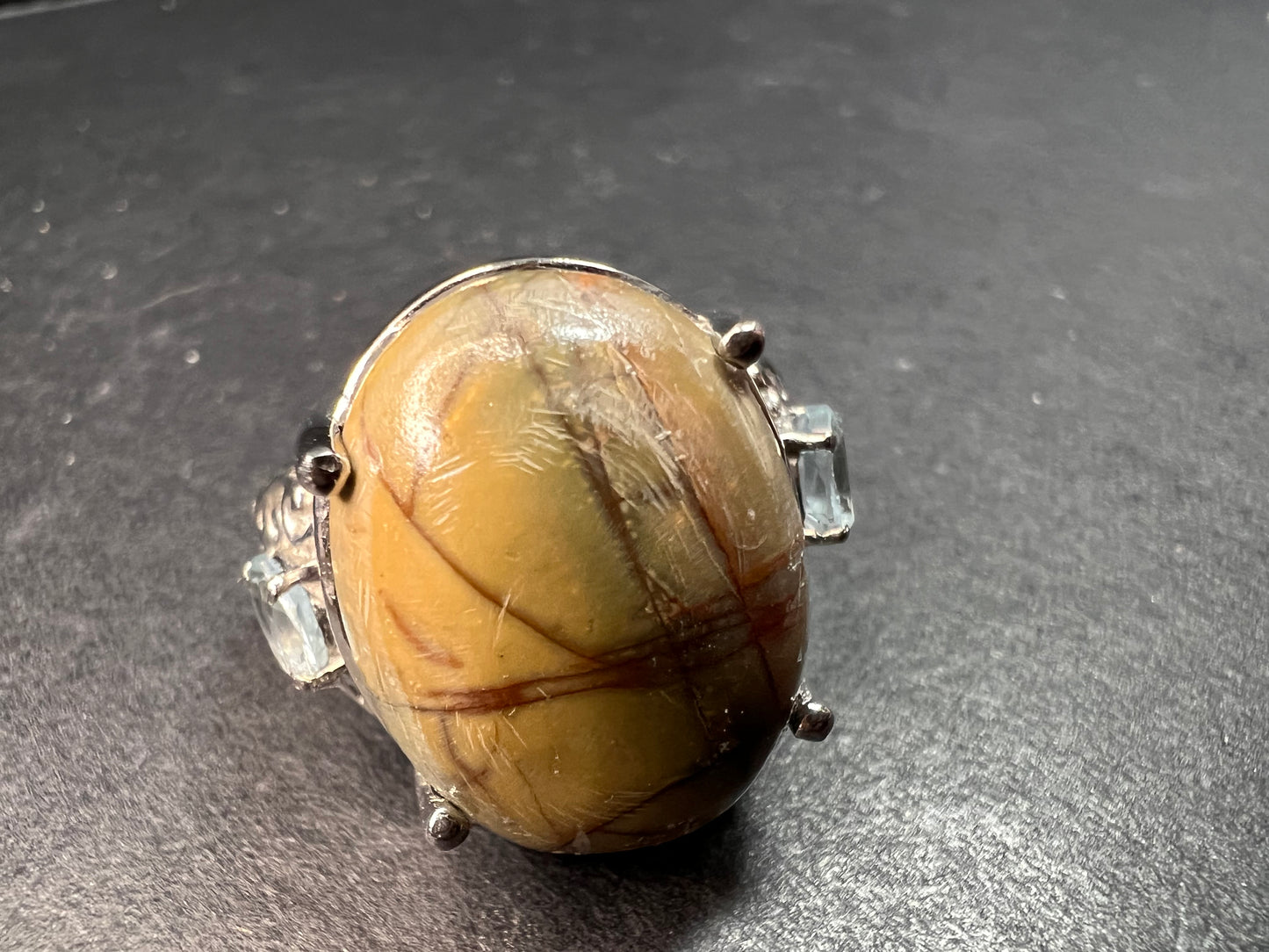 NEW Venus Jasper and topaz stainless steel ring size 9