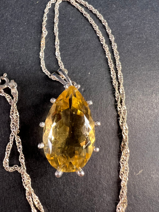 Pear cut citrine sterling silver pendant and chain