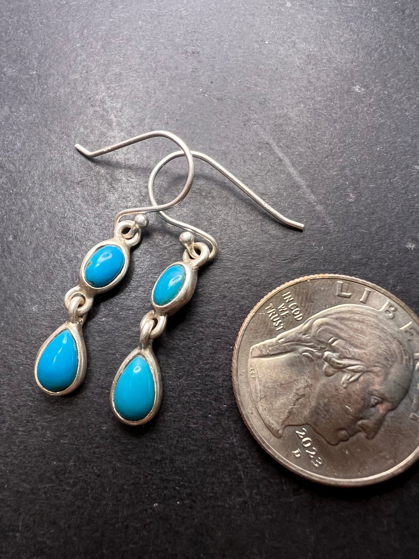 NEW Sleeping Beauty sterling silver turquoise dangle earrings 2.93 grams