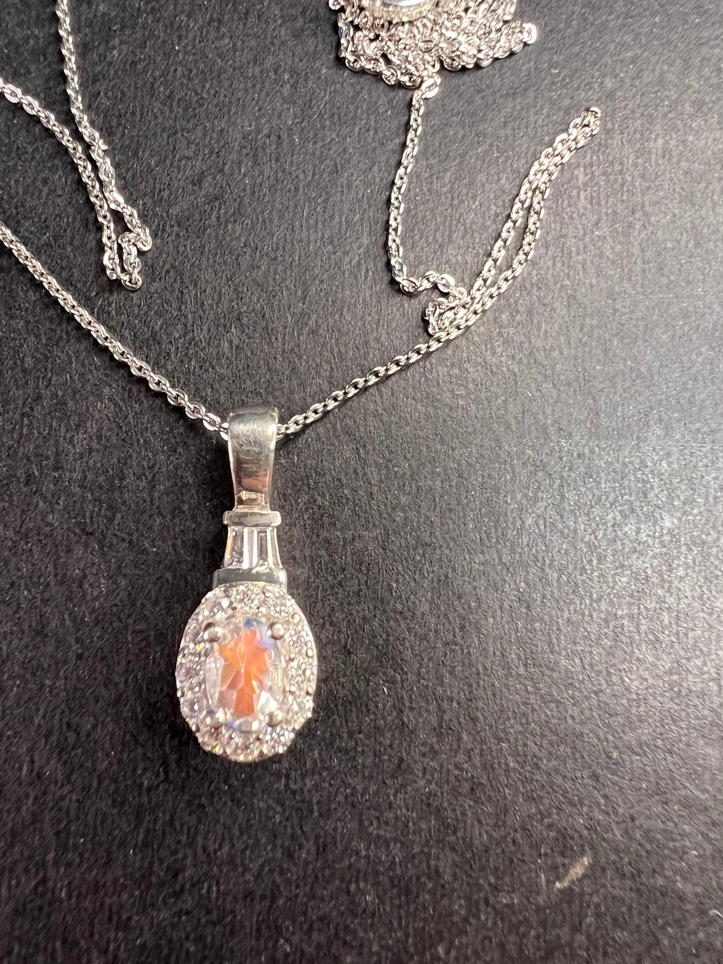 NEW gemmy moonstone and moissanite halo pendant in rhodium over sterling silver