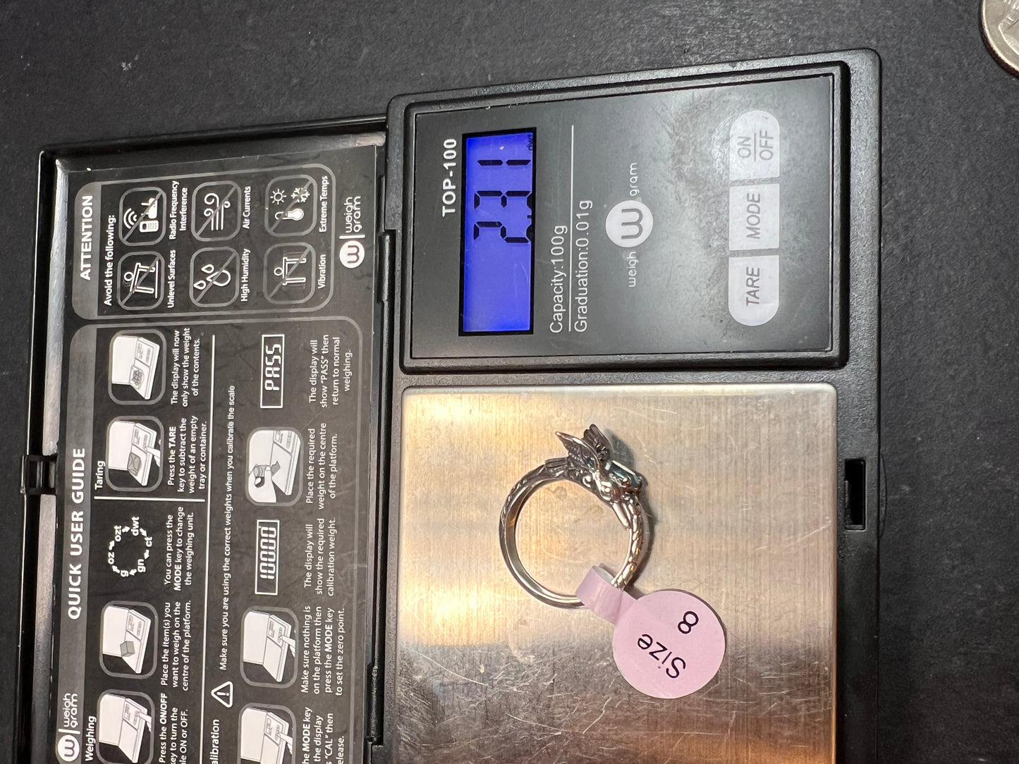 NEW Blue topaz hummingbird Bali sterling silver ring size 7