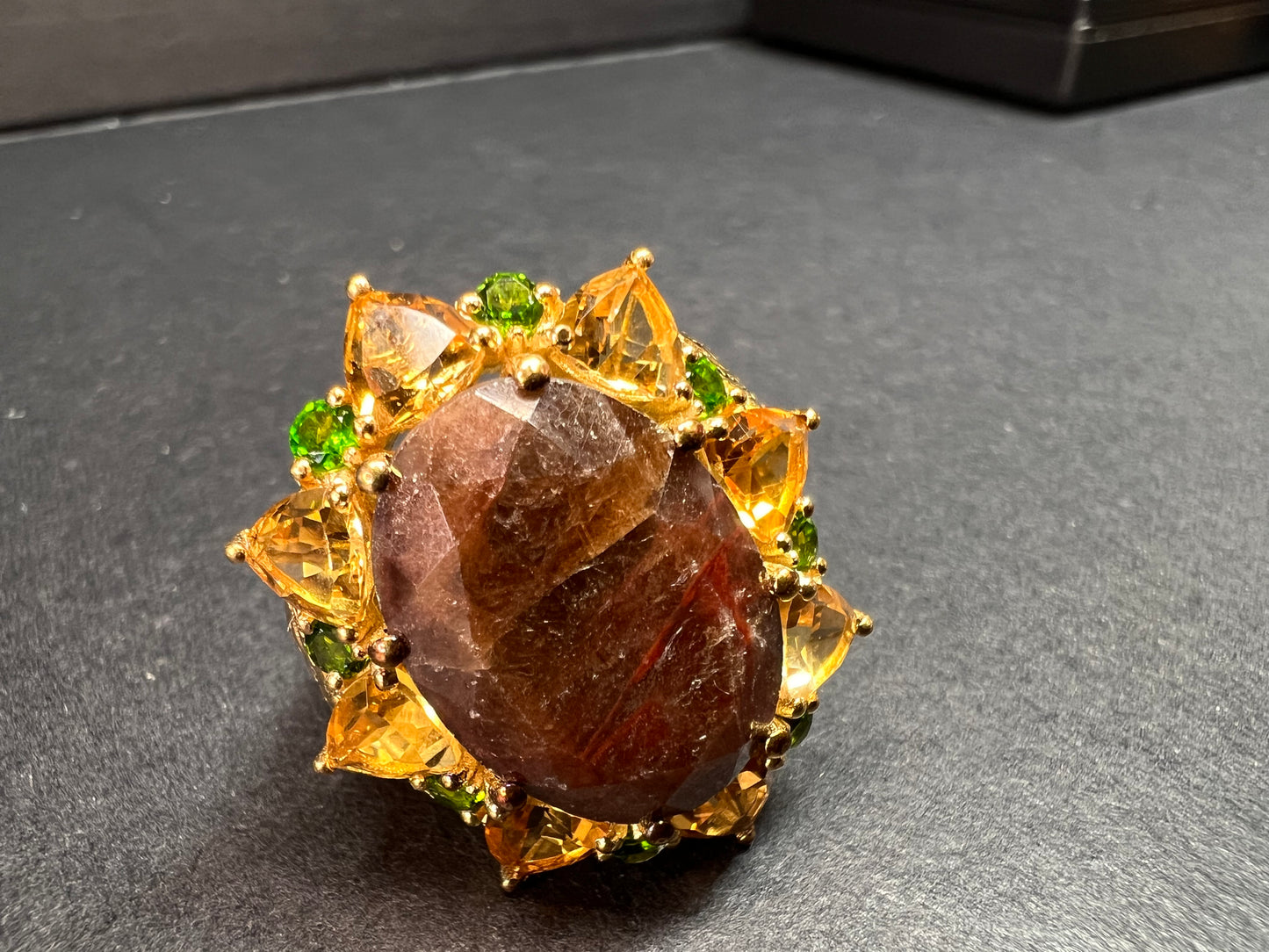 NEW chocolate sapphire multi gem cocktail ring in vermeil size 7