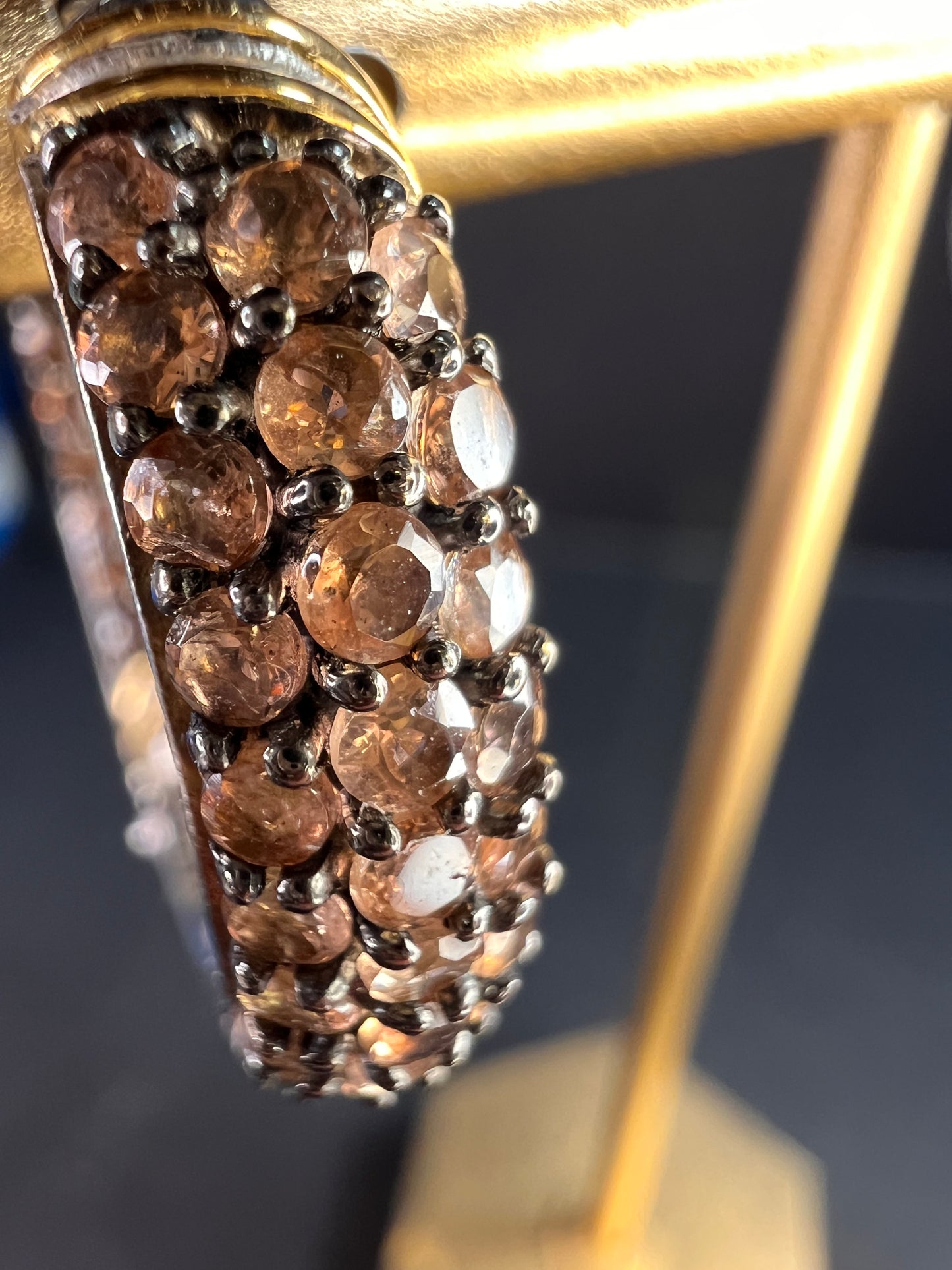 Andalusite inside out hoop earrings in gold and rhodium over sterling silver