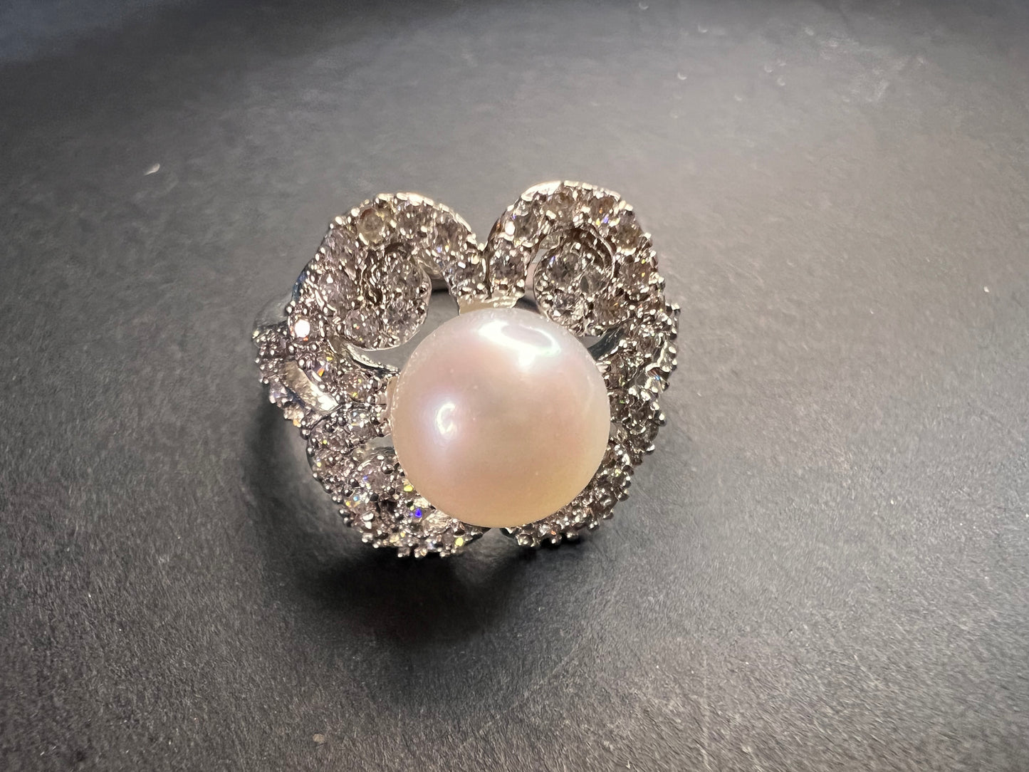 Freshwater pearl and Cz cocktail ring size 9