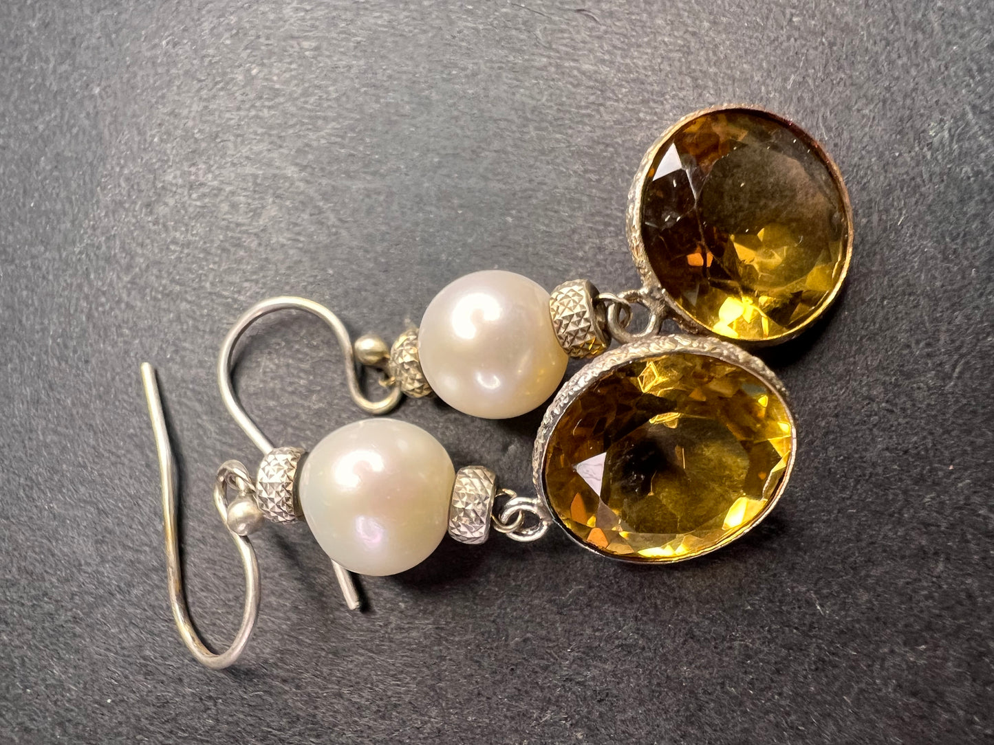 Citrine and pearl sterling silver dangle earrings