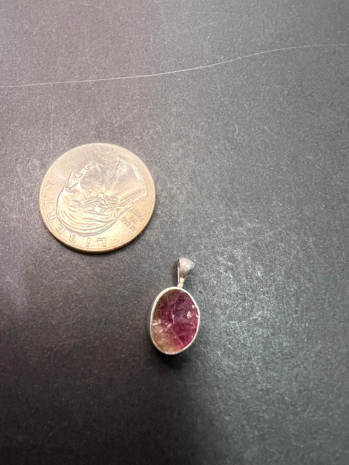 NEW Watermelon bi color sterling silver tourmaline pendant 1.32 grams