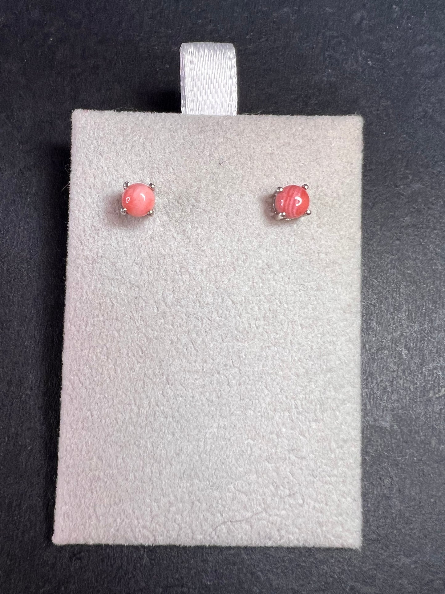NEW Oregon peach opal 6mm stud earrings in rhodium over sterling silver