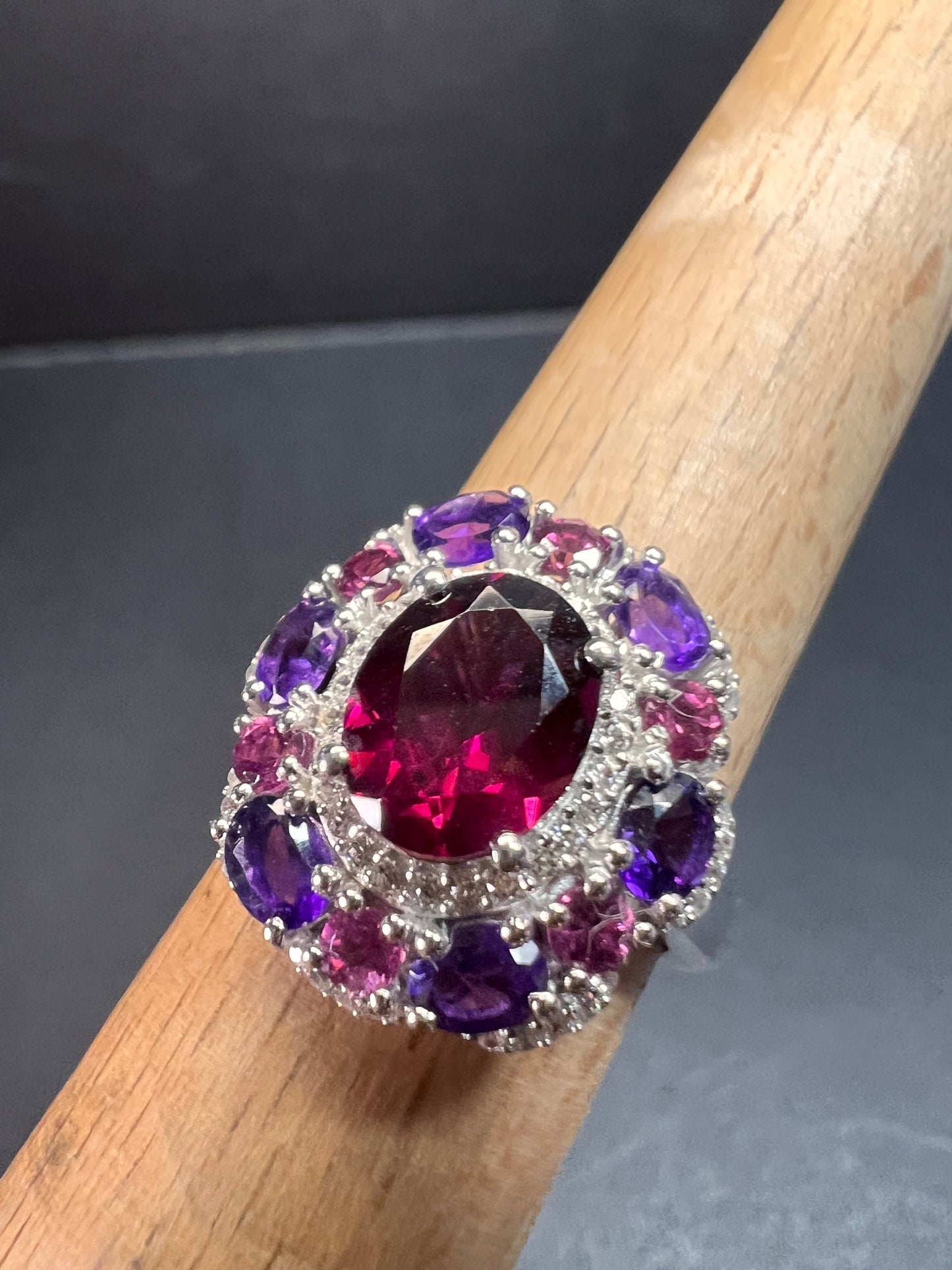 NEW rhodolite garnet and amethyst ring in sterling silver size 7