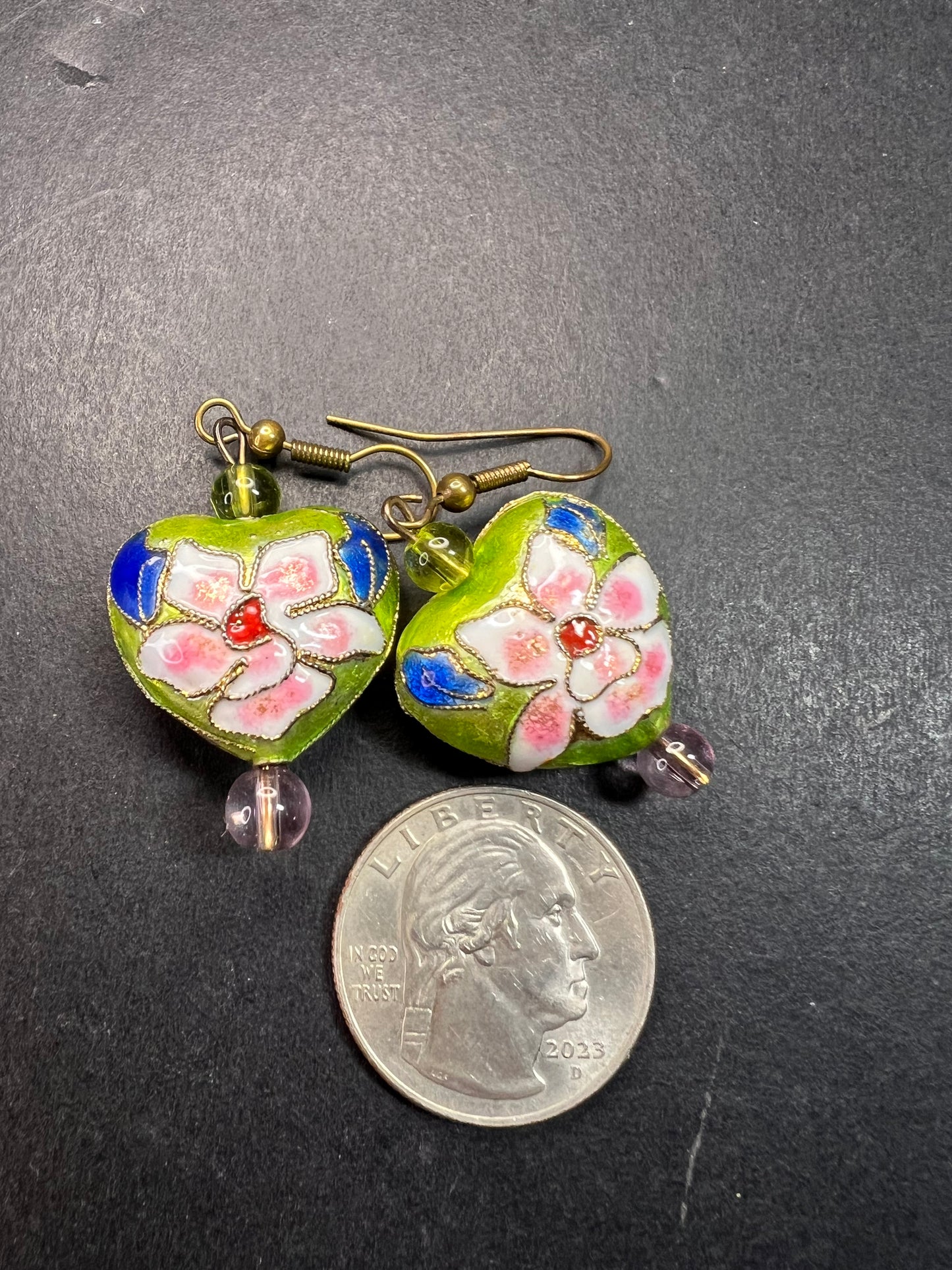 Vintage cloisonné puffy heart earrings