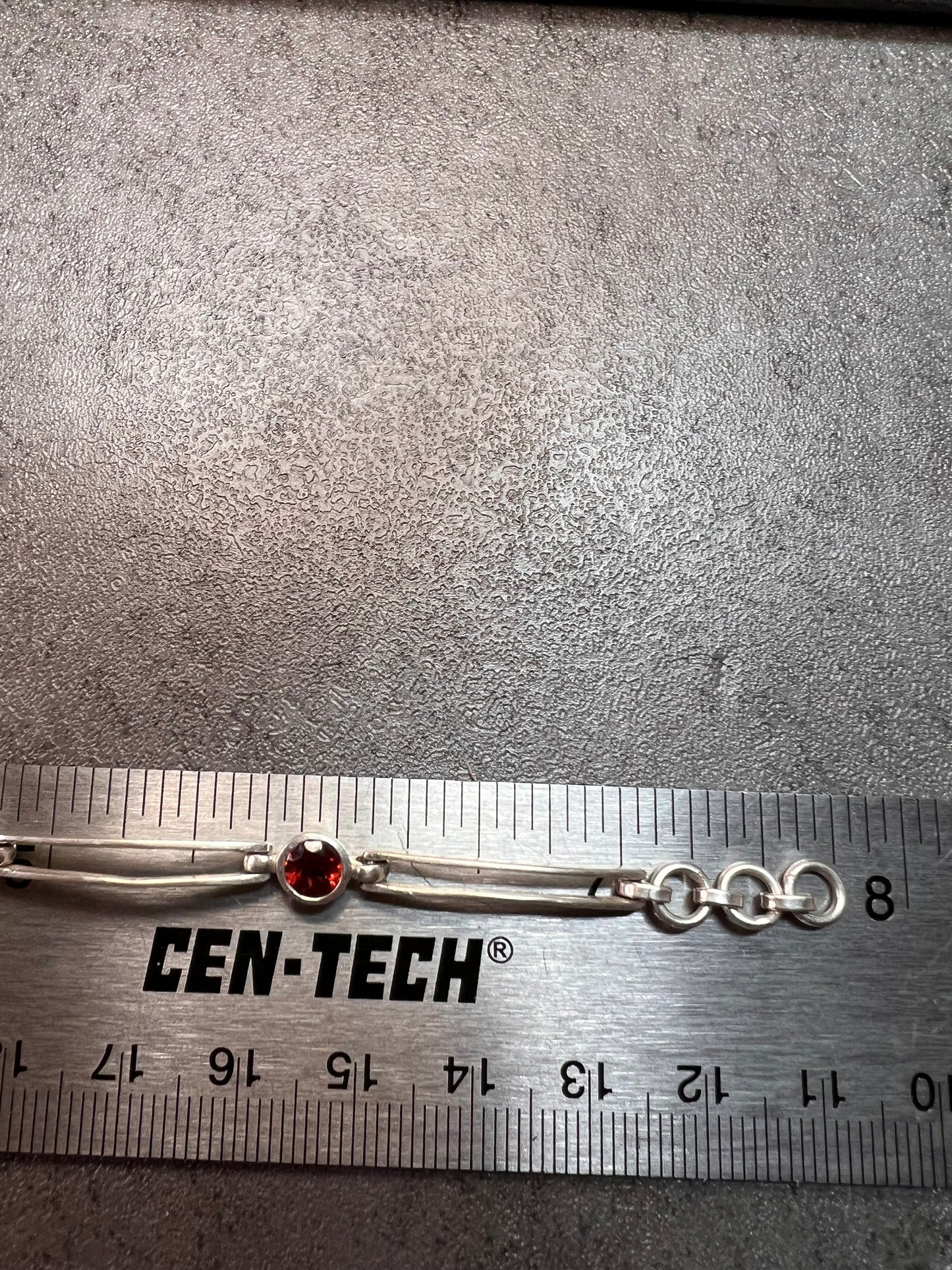 NEW sterling silver garnet station link bar bracelet 8.70 grams