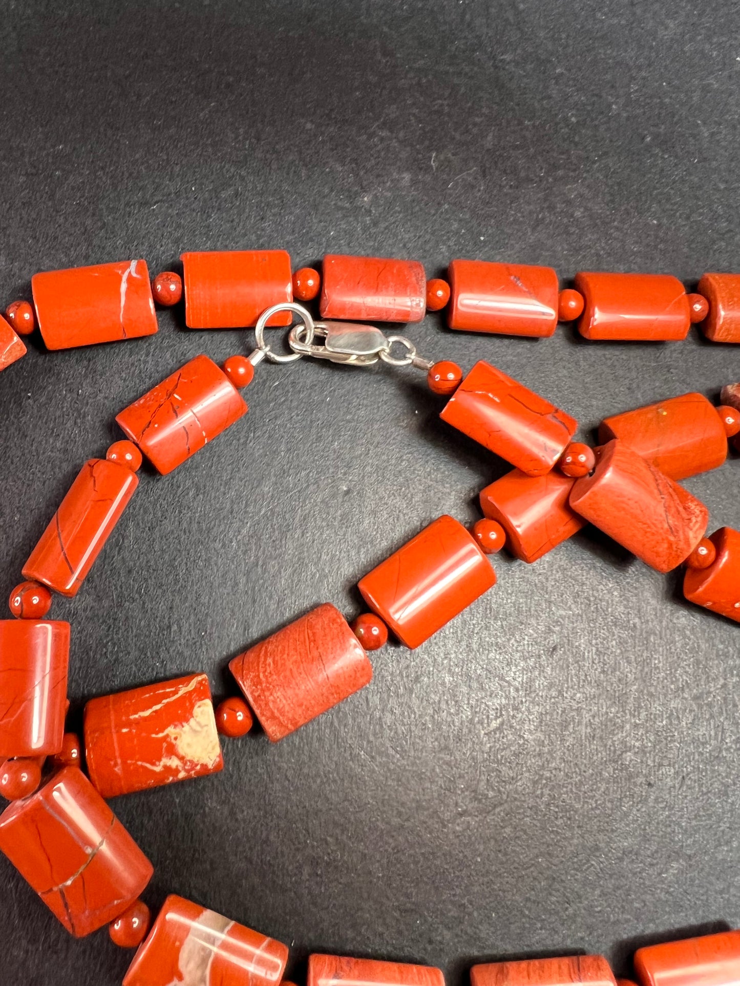 NEW Red jasper 30 inch necklace with sterling silver clasp
