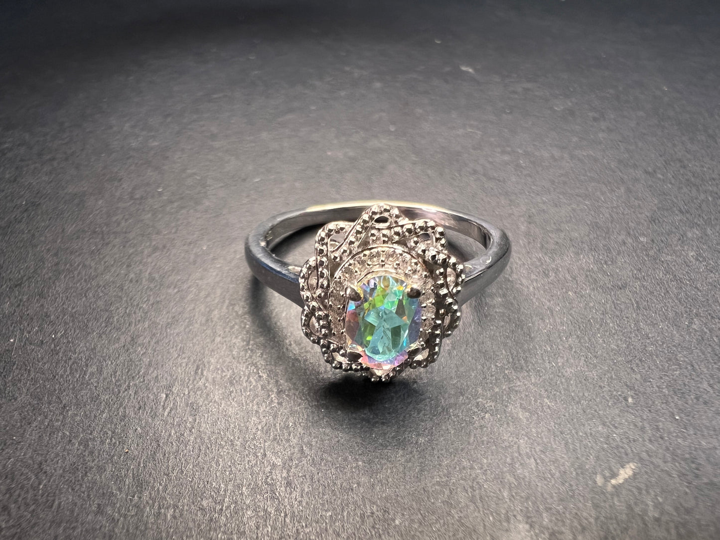 NEW Mercury Mystic topaz and zircon celestial halo ring in rhodium over sterling silver size 10