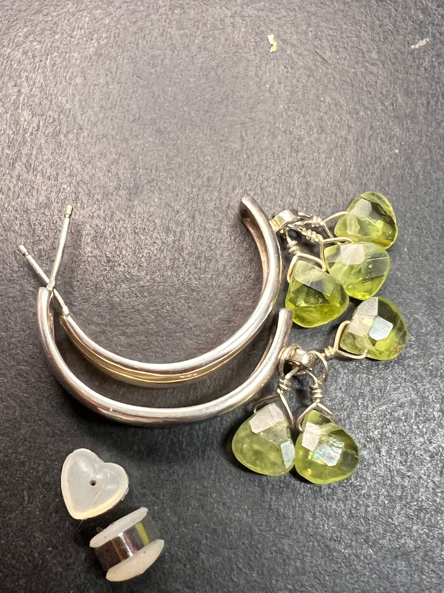 NEW peridot sterling silver crescent hoop earrings