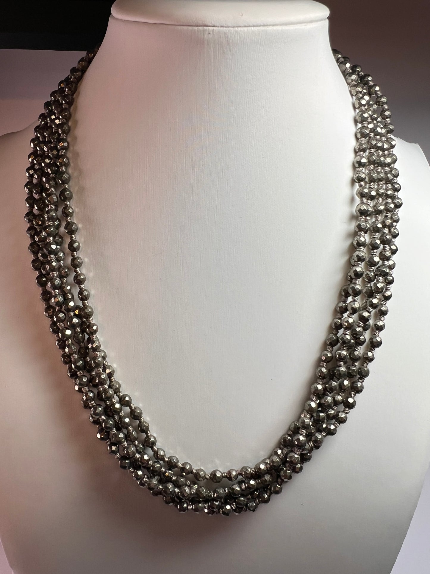 NEW pyrite multi strand necklace with sterling silver clasp
