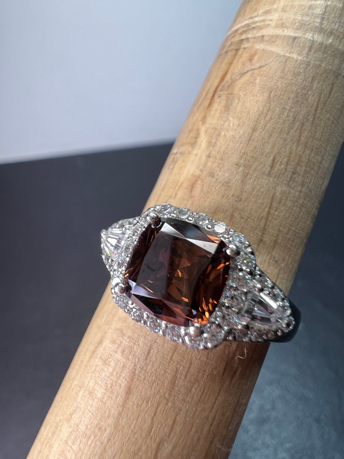 Chocolate and white CZ rhodium over sterling silver ring size 9