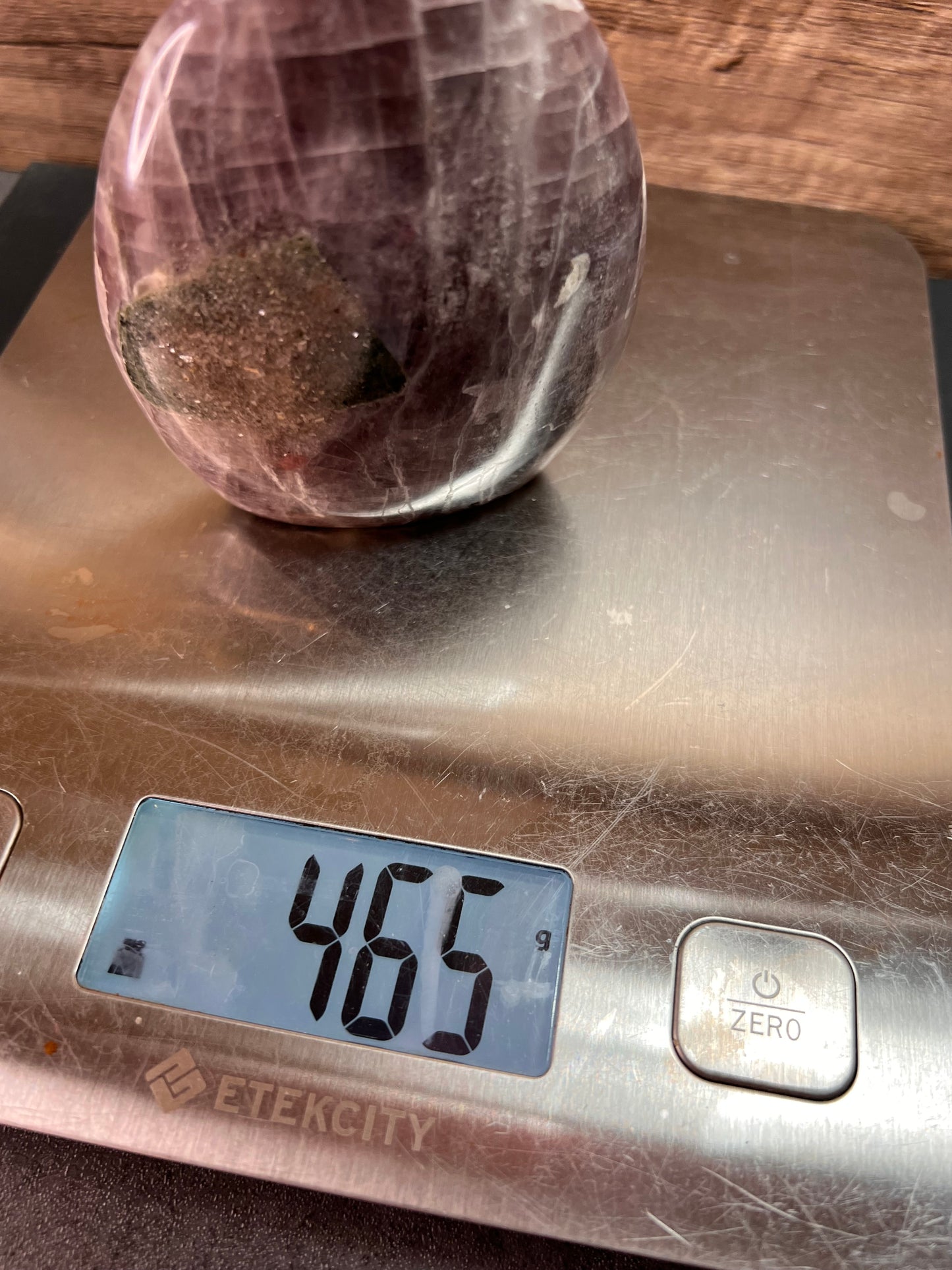 Rare purple anhydrite with epidote polished freeform crystal