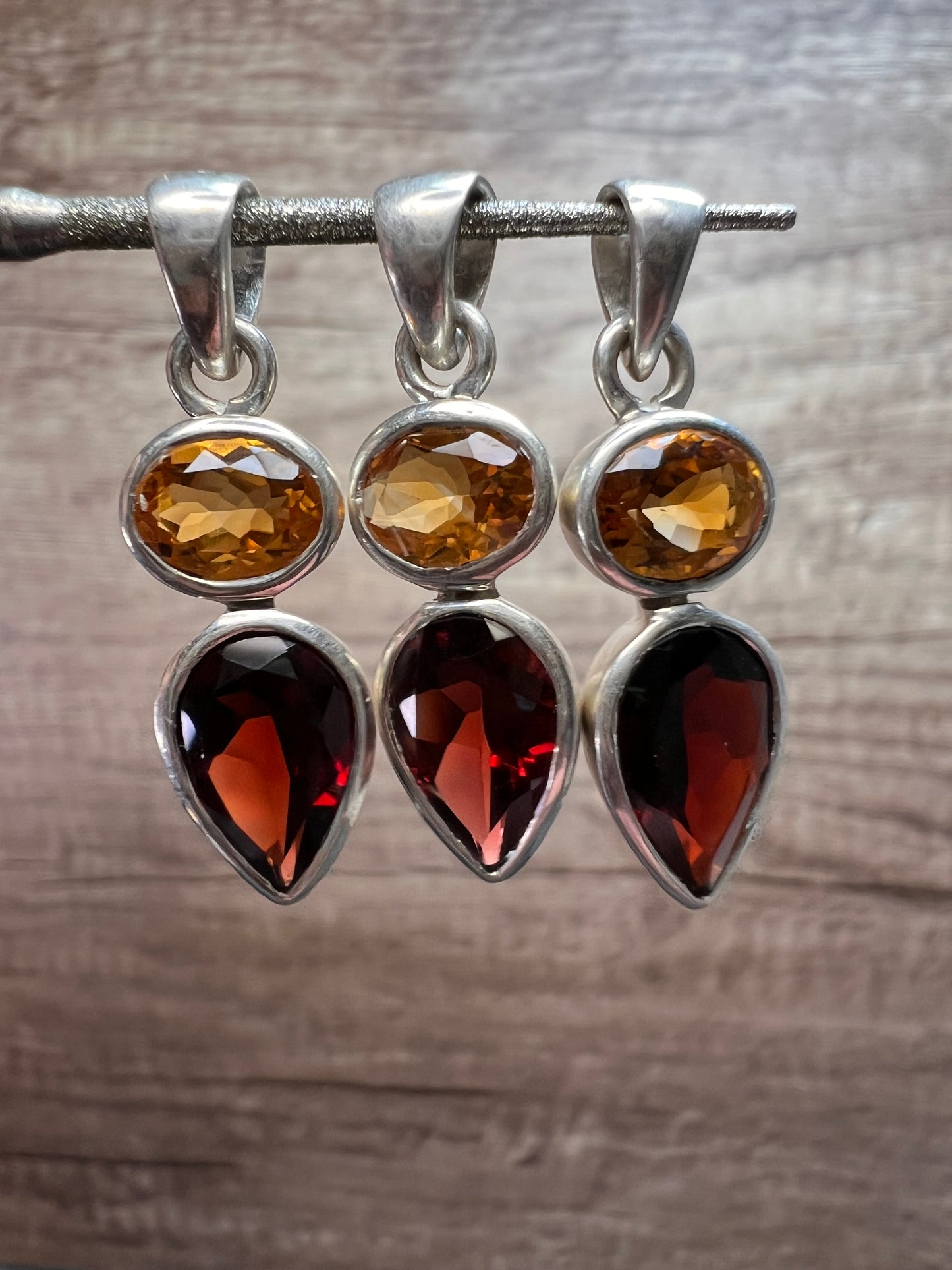 NEW citrine and garnet sterling silver pendant