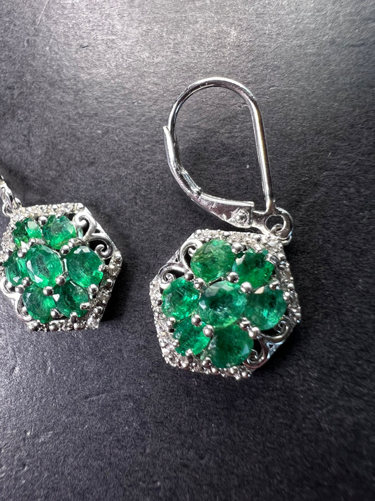 AAA Emerald rhodium over sterling silver dangle earrings