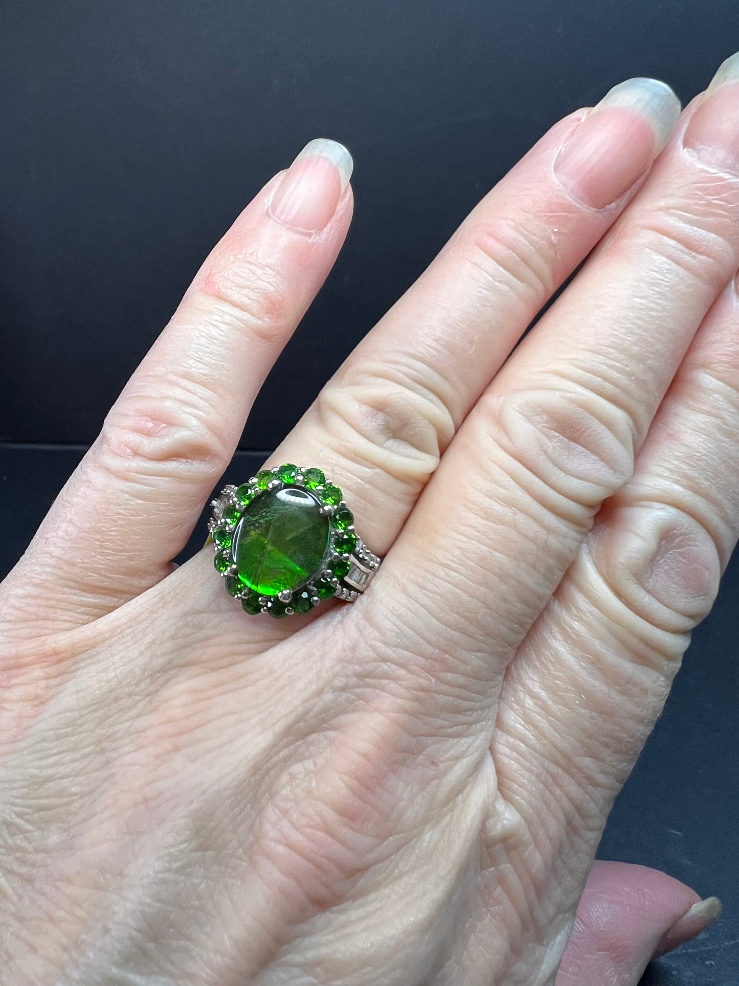 NEW with tag ammolite and diamond sterling silver ring size 7