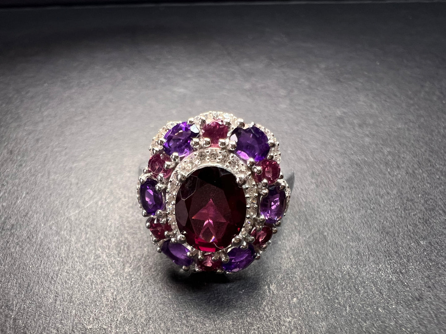 NEW rhodolite garnet and amethyst ring in sterling silver size 7