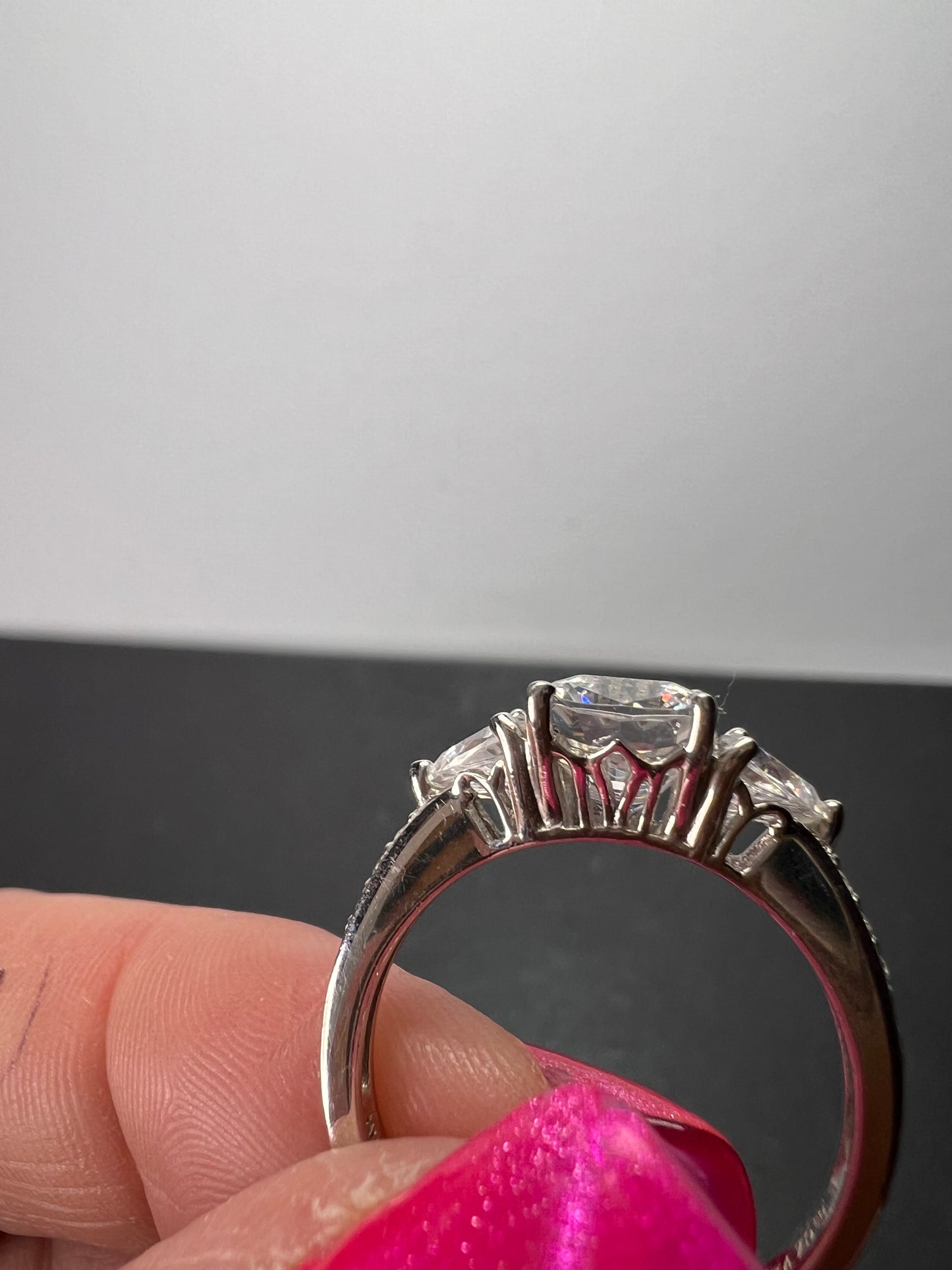 White cushion cut cubic zirconia platinum over sterling silver ring size 9